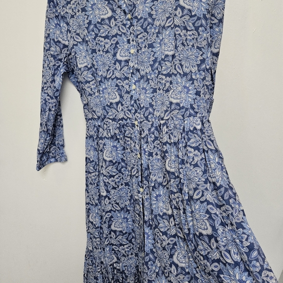 Talbots Sz 12 Cotton Voile Flowy Tiered dress Buoyant Blossoms Maxi Belt Dress - Picture 6 of 15